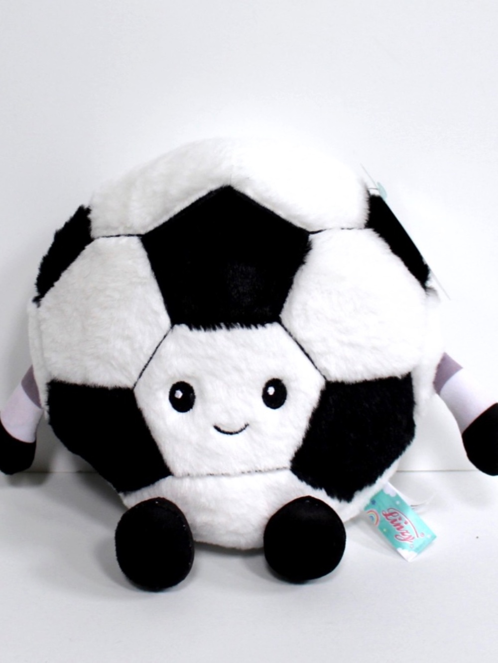 Linzy Toys Black & White Soccer Ball Fuzzy Plush Stuffed Toy 8" NEW